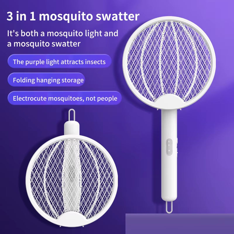 Raquette Anti-Moustiques Électrique 4 En 1, Aste Par USB, Lampe UV, Leurre Anti-Moustiques, Monténégro D'Insectes, Pliable, Vague De Lumière