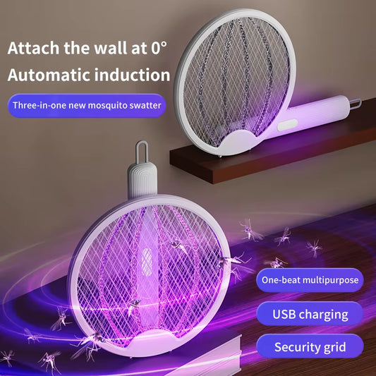 Raquette Anti-Moustiques Électrique 4 En 1, Aste Par USB, Lampe UV, Leurre Anti-Moustiques, Monténégro D'Insectes, Pliable, Vague De Lumière