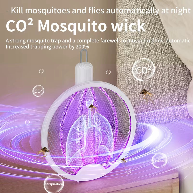 Raquette Anti-Moustiques Électrique 4 En 1, Aste Par USB, Lampe UV, Leurre Anti-Moustiques, Monténégro D'Insectes, Pliable, Vague De Lumière