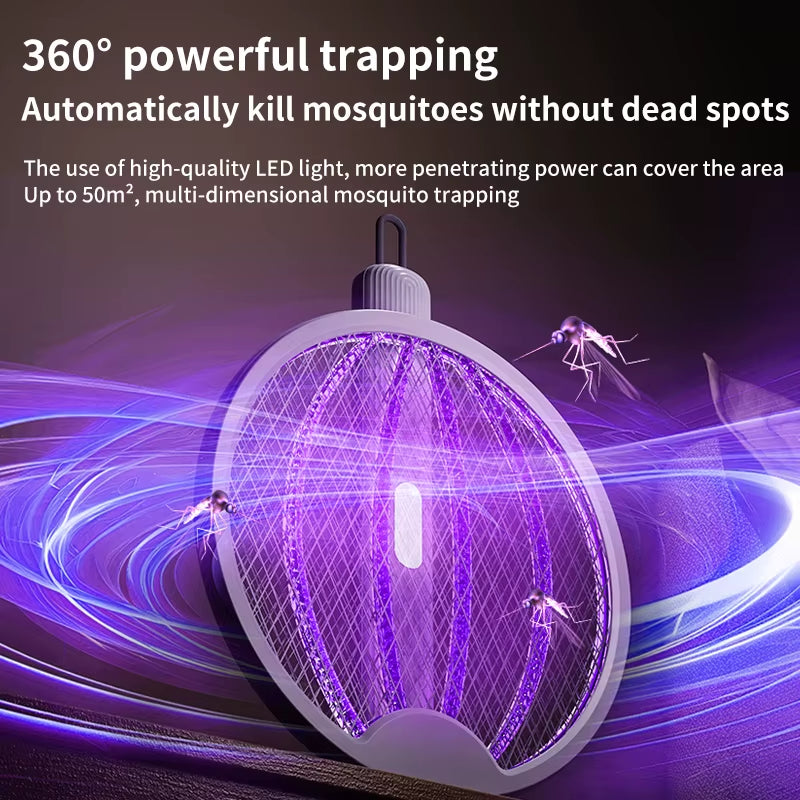 Raquette Anti-Moustiques Électrique 4 En 1, Aste Par USB, Lampe UV, Leurre Anti-Moustiques, Monténégro D'Insectes, Pliable, Vague De Lumière